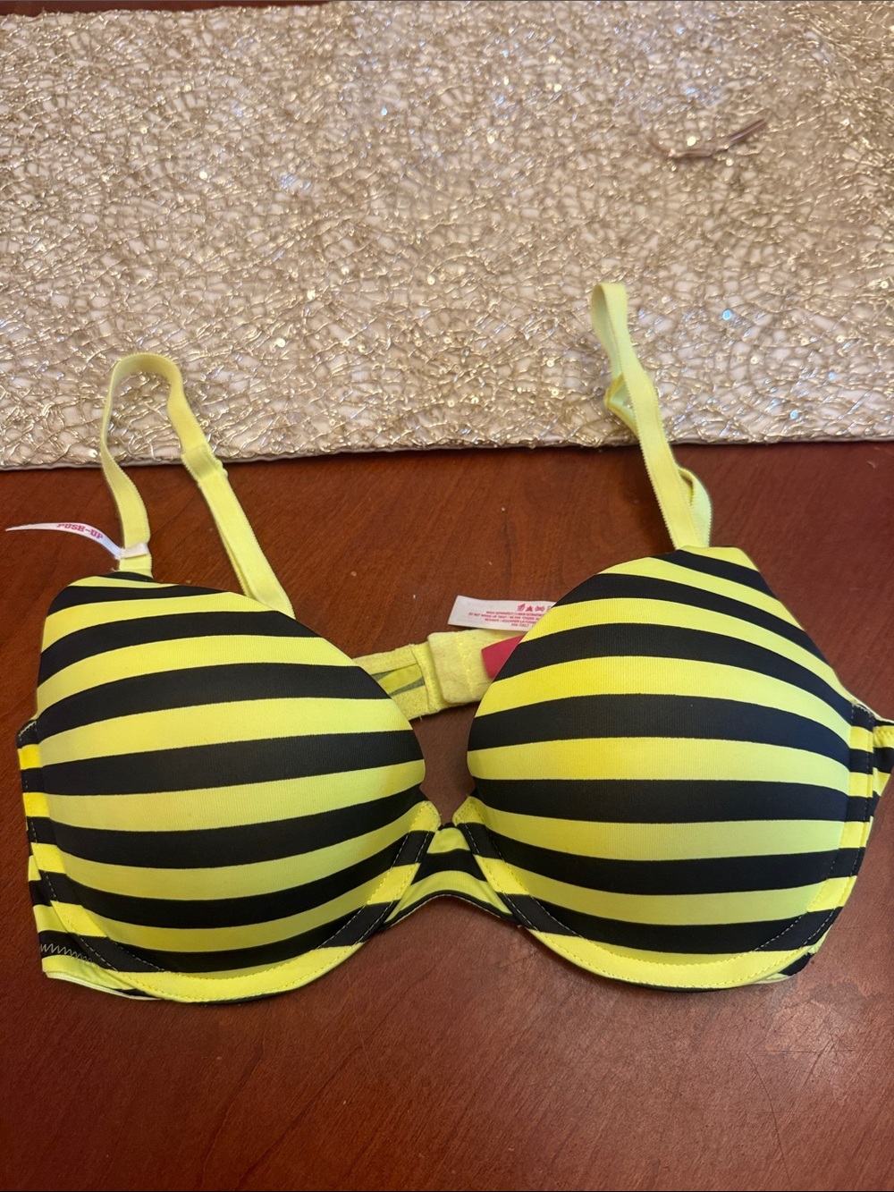 PINK Victoria's Secret Yellow & Black Striped Push-Up Bra